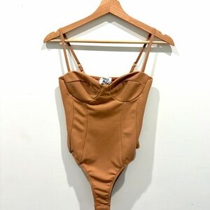 Princess Polly Size 2 Tan Sweetheart Corset Bodysuit with Spaghetti Straps